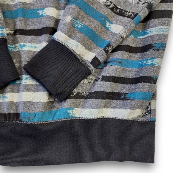 NO BOUNDARIES Men's Hoodie Medium Y2K Full Zip Gray Blue-Green Striped - Picture 11 of 13